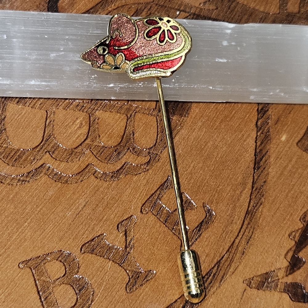Vintage Enamel Gold and Red Hat Pin